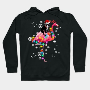 Boston Terrier riding Flamingo Christmas Hoodie